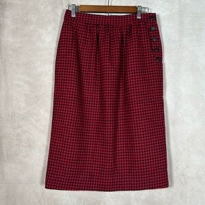Woolrich Vintage Wool Skirt Womens 10 Red Black Gingham Classic Preppy Academia